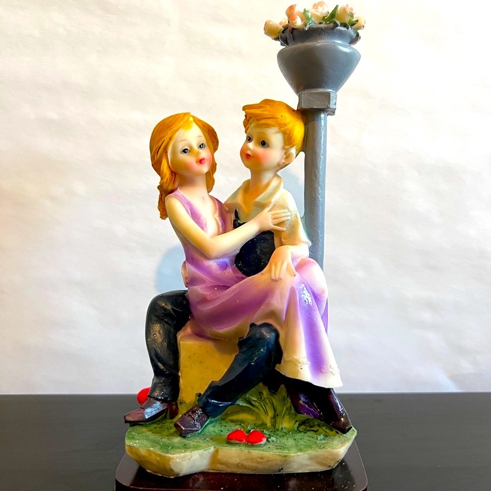 Charming Couple Figurine with Purple Dress - 8 inches tall